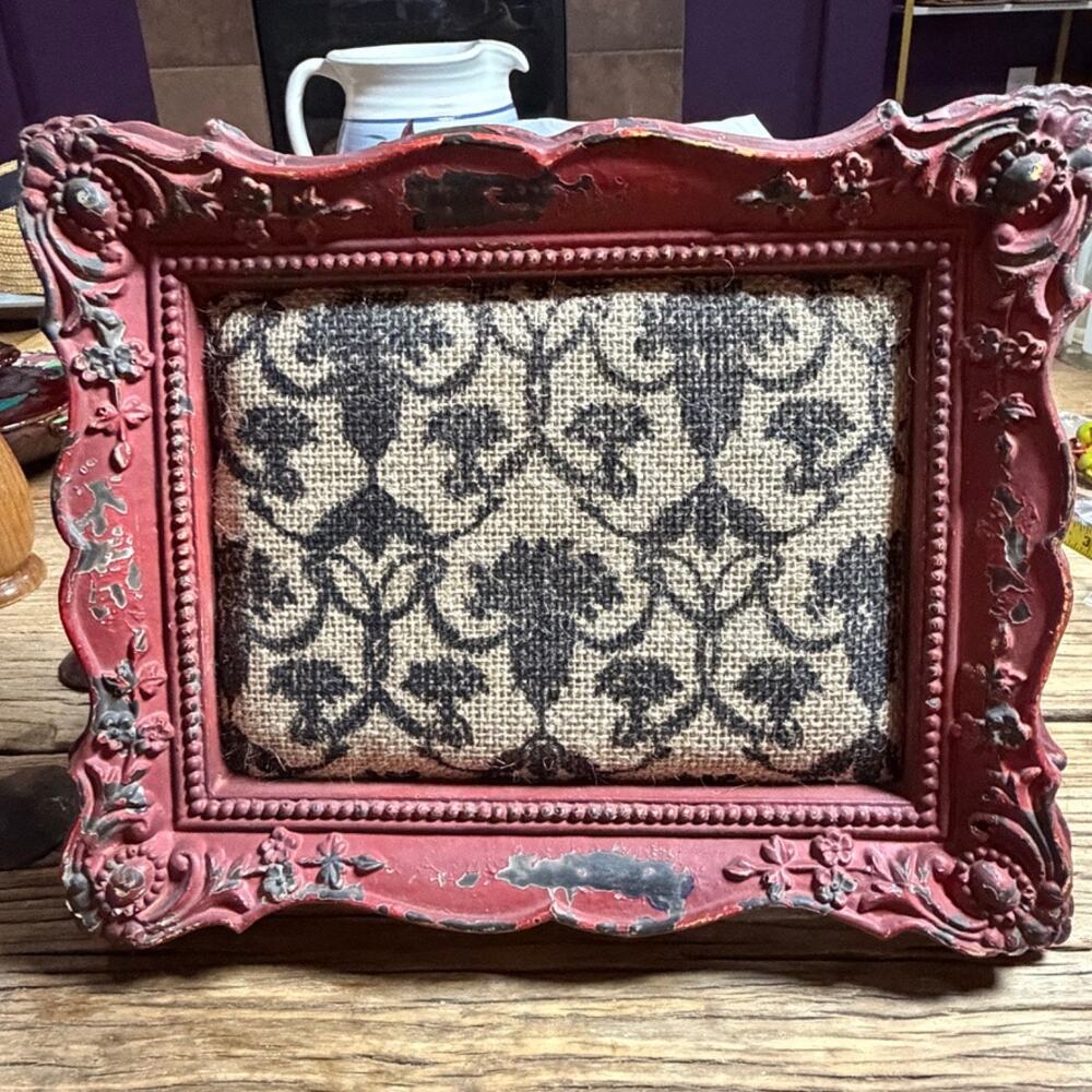 Bombay Company Picture Frame Burgundy Red Gold Baroque Ornate Damask Fabric Desk